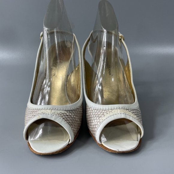 Dolce & Gabbana Women's High Heel Embossed Slingback Peep Toe Sandals, 37.5 - Picture 3 of 12